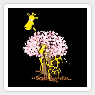 Mommy and baby giraffes under the cherry blossom tree Magnet